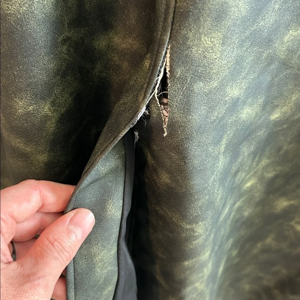 WEWOREWHAT Oversized Blazer Jacket Edgy Olive Leather Jacket